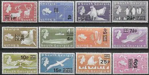 1977 South Georgia antarctic animals 12v. MNH Michel n. 59/70