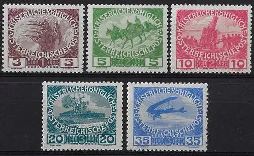 1915 Austria 5v. MNH Unificato n. 138/42