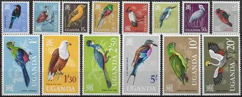 1965 Uganda Uccelli 14v. MNH SG n. 113/26