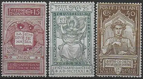 1921 Italia Dante Alighieri 3v. sup MNH Sassone n. 116/18