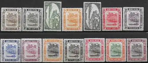 1947-51 Brunei river and water village 14v. MNH SG. 79/92