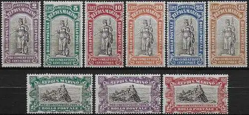 1918 San Marino pro Fighters 9v. MNH Sassone n. 54/62