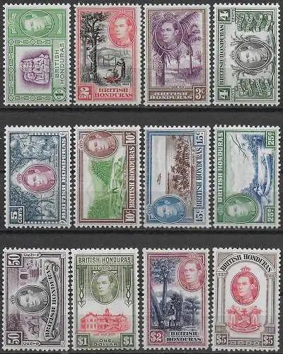 1938-47 British Honduras George VI 12v. MNH SG n. 150/61