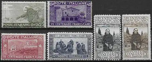 1926 Italia San Francesco 6v. MNH Sassone n. S40