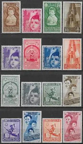 1937 Italia Mostra Colonie Estive 16v. bc MNH Sassone n. 406/15+A