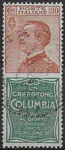 1924-25 Italia Pubblicitari 30c. Columbia bc cancelled Sassone n. 9