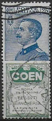 1925 Italia Pubblicitari 25c. Coen cancelled Sassone n. 5