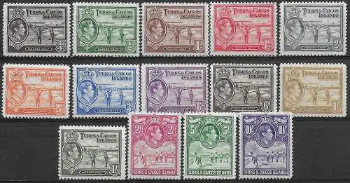 1938-45 Turks and Caicos George VI 14v. MNH SG n. 194/205