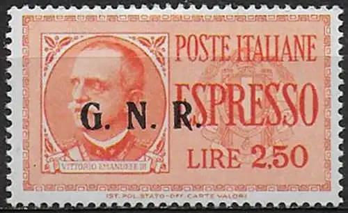 1943 Repubblica Sociale Espressi Lire 2,50 var MNH Sassone n. 20/IIIn