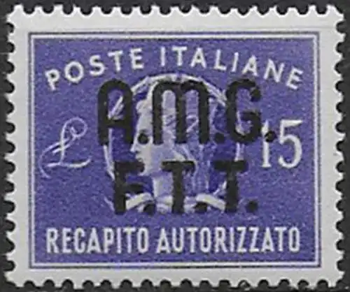 1949 Trieste A recapito autorizzato Lire 15 MNH Sassone n. 3