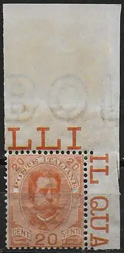 1895 Italia Umberto I 20c. arancio afc MNH Sassone n. 61