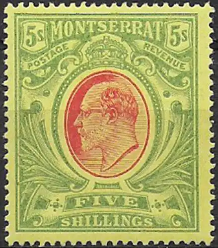 1909 Montserrat Edward VII 5s. 1v. MNH SG. n. 47