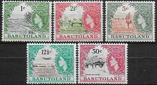 1964 Basutoland Elizabeth II W w12 5v. MNH SG n. 84/92