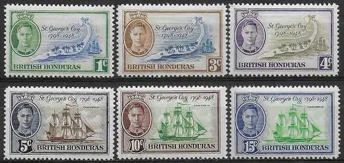 1949 British Honduras Giorgio VI 6v. MNH SG n. 166/71