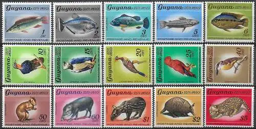 1969 Guyana wildlife 15v. Wmk A (w106) MNH Yvert Tellier n. 319/33