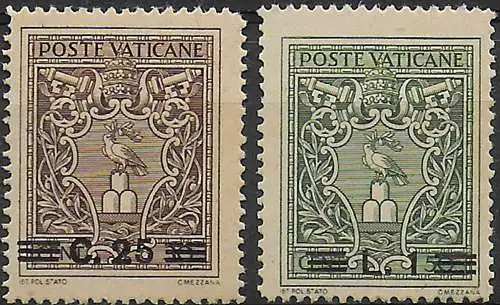 1945-46 Vaticano small medallions 2v. MNH Sassone n. 103A/104A