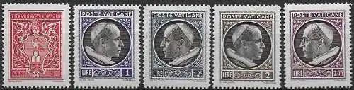 1940 Vaticano Small Medallions 5v. MNH Sassone n. 72/76