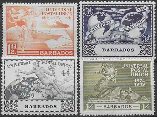 1949 Barbados UPU 75th Anniversary 4v. MNH SG n. 267/70