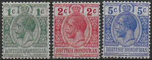 1915-16 British Honduras Giorgio V 3v. MNH SG. n. 111/13