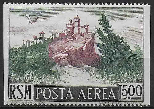 1950 San Marino L. 500 View airmail variety MNH Sassone n. 91c