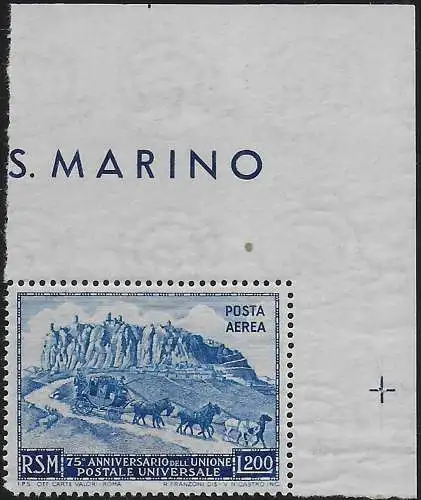 1951 San Marino UPU 75th anniversary L. 200 airmail MNH Sassone n. 82/I