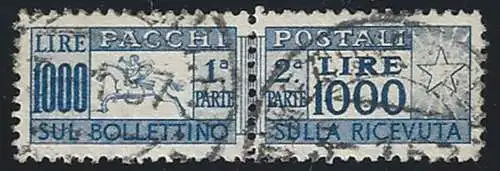 1954 Italia parcel post stamps Lire 1.000 Cavallino bc us Sassone n. 81/I