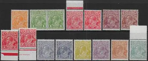 1926-30 Australia George V 15v. W 7 MNH SG n. 94/104+4v.