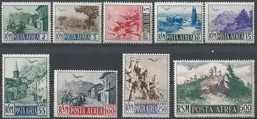 1950 San Marino landscapes 9v. airmail MNH Sassone n. 83/91