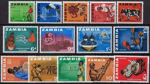 1964 Zambia various subjects 14v. MNH SG. n. 94/107