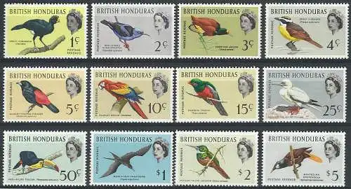 1962 British Honduras Birds 12v. MNH SG n. 202/13