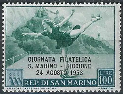 1953 San Marino pattinatrice 1v. MNH Sassone n. 399