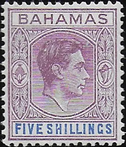 1951 Bahamas George VI 5s. red purple deep bright blue MNH SG n. 156e