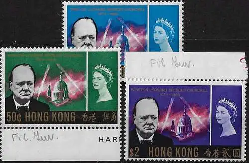 1966 Hong Kong Churchill 3v. Wmk inverted MNH SG n. 218w/21w