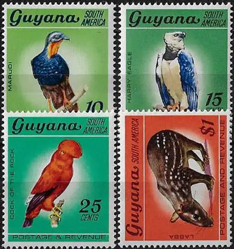 1971 Guyana wildlife glazed paper 4v. MNH SG n. 490a/97a