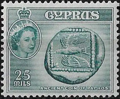 1958 Cyprus Elizabeth II 25m. greenish blue MNH SG n. 179a