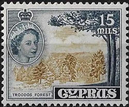 1958 Cyprus Elizabeth II 50m. bistre and indigo MNH SG n. 177a