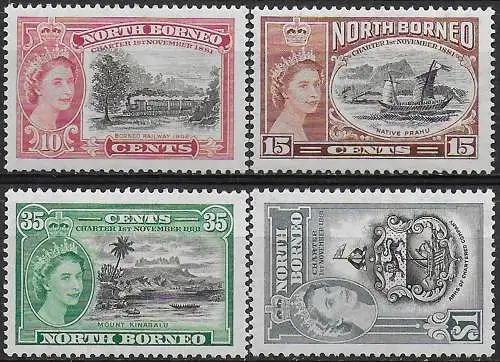 1956 North Borneo 74th Charter Company 4v. MNH SG. n. 387/90