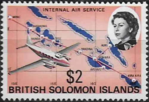 1968 British Solomon $2,00 Map Wmk inverted MNH SG n. 180w