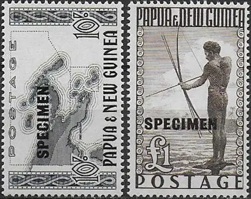 1952 Papua New Guinea 10s.+£1 SPECIMEN 2v. MNH SG n. 14s/15s