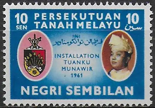 1961 Negri Sembilan Tuanku Munawir 1v. MNH SG n. 80