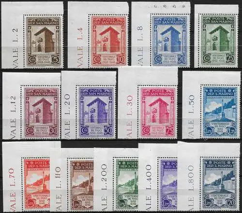 1943 San Marino XX Fasci 13v. af NE MNH Sassone n. 240/52