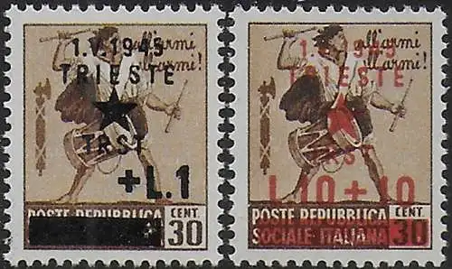 1945 Trieste Yugoslavian occupation 2v. MNH Sassone n. 12/13