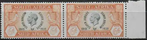 1935 South Africa Silver Jubilee 6d. pair variety MNH SG n. 68b