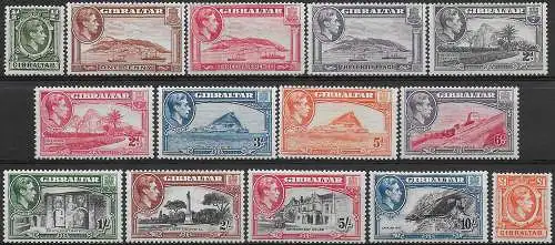 1938-51 Gibraltar Giorgio VI 14v. MNH SG n. 121/31