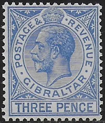 1922 Gibraltar 3d. ultramarine MNH SG n. 95a