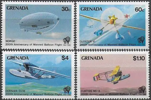 1983 Grenada 200th 1st Anniversary Balloon flight 4v. MNH SG n. 1262/65