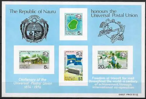 1974 Nauru centenary of the UPU 1MS MNH SG n. MS 126