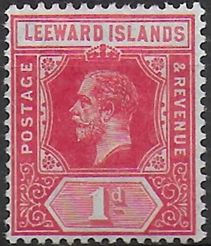 1915 Leeward Islands George V 1d bright scarlet MNH SG n. 48a