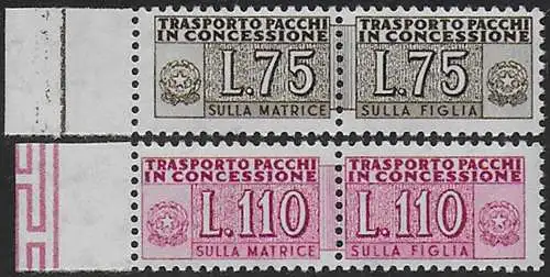 1955 Italia pacchi in concessione stelle II type bf mc MNH Sassone n. 9/I+12/I