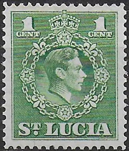 1949 St Lucia Giorgio VI 1c. green p. 14 MNH SG n. 146a